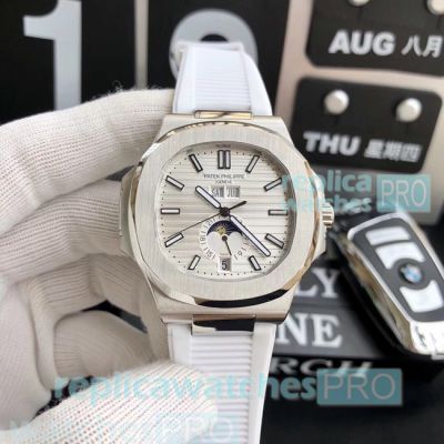 Fast Shipping Replica Patek Philippe Nautilus White Dial White Rubber Strap Watch